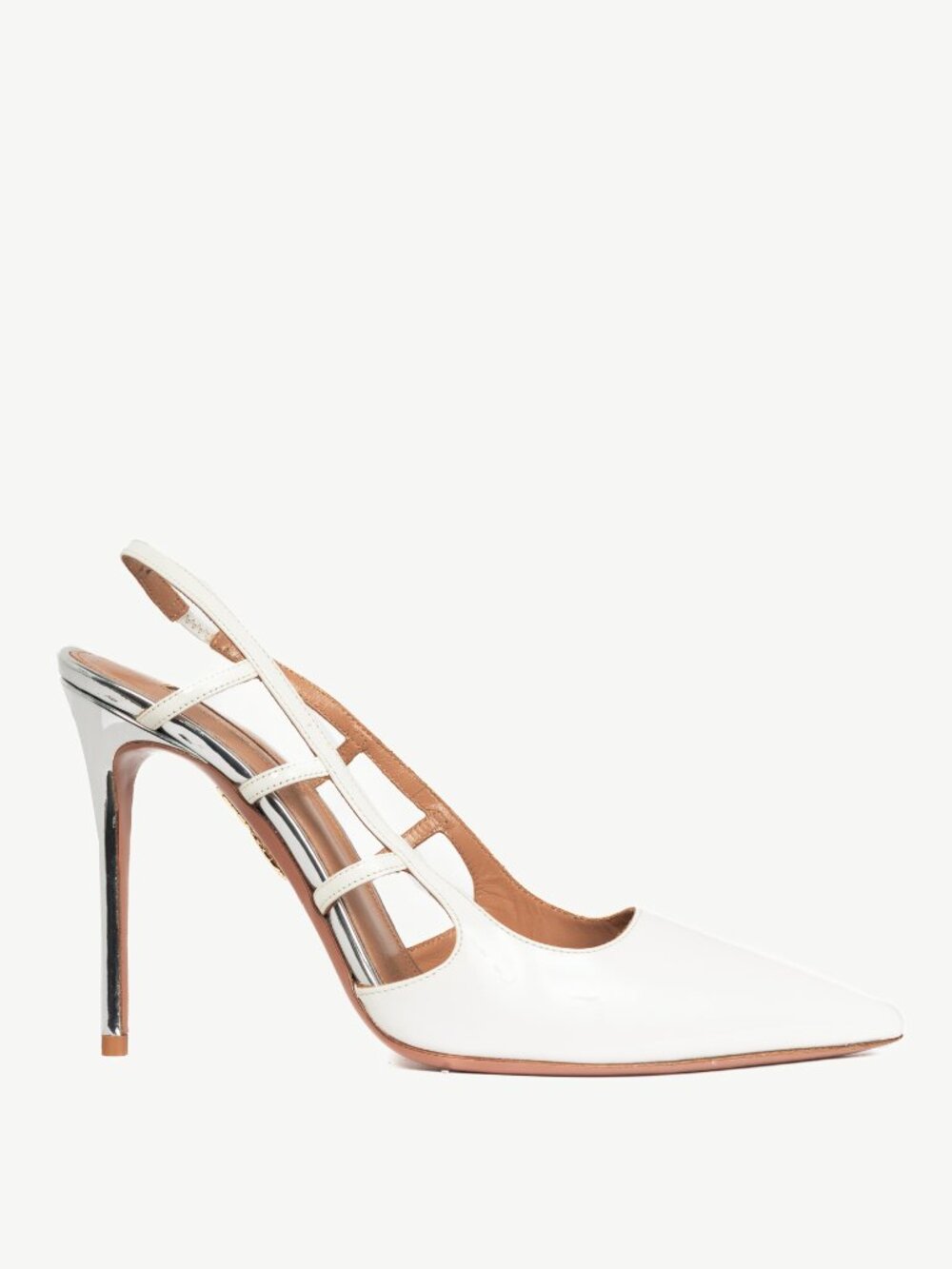 Aquazzura White Patent-Leather Caged Slingback Heels